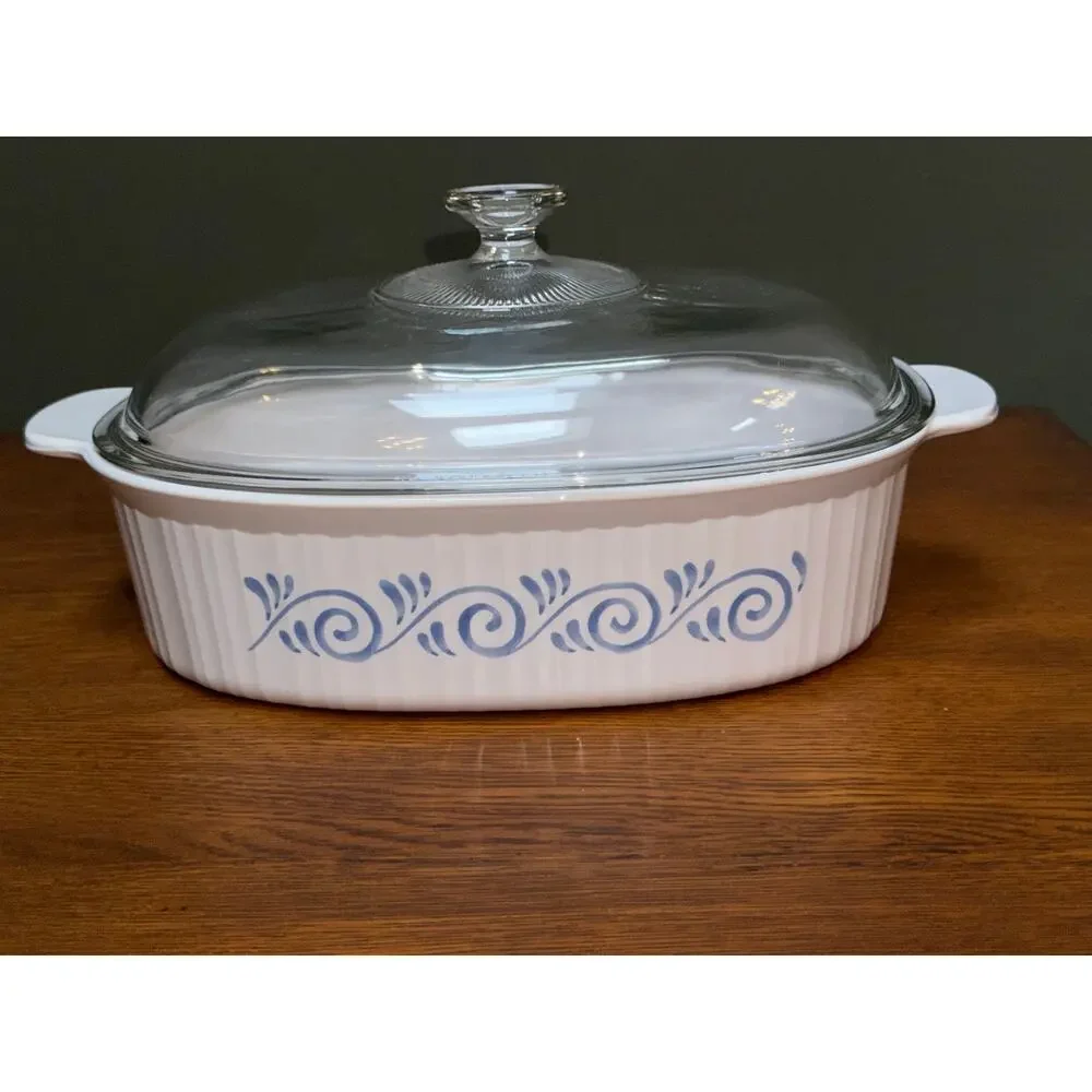 CorningWare Oceanview French White 4QT Roaster Casserole F-14-B W/ Pyrex Lid